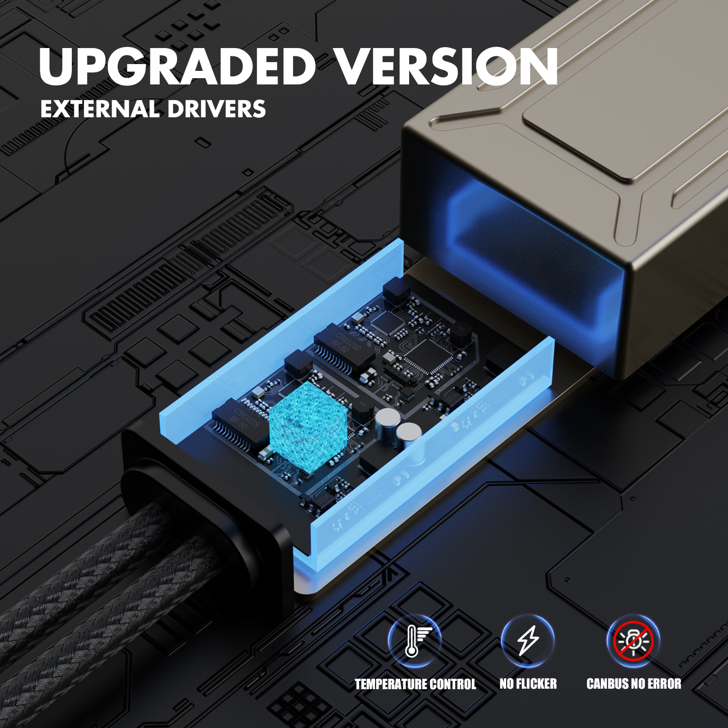 HB3 9005 ULTRA PRO LED lemputės su +600% daugiau ryškumo, 13000lm, 65W ir 6500K balta šviesa lešiniam automobilio žibintui.