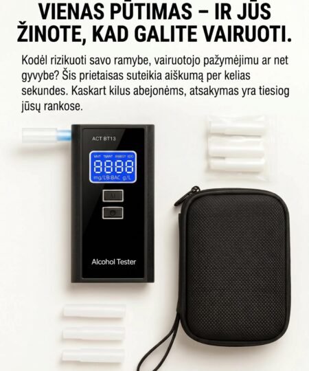 ClearDrive X7 PRO alkotesterio komplektacija su tvirtu kelioniniu dėklu ir kandikliais