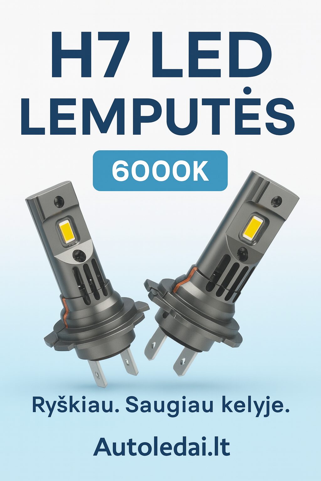 H7 LED lemputės automobiliams – 6000K baltos šviesos H7 LED lemputės automobiliams 6000K – galingos, ryškios ir saugios kelyje