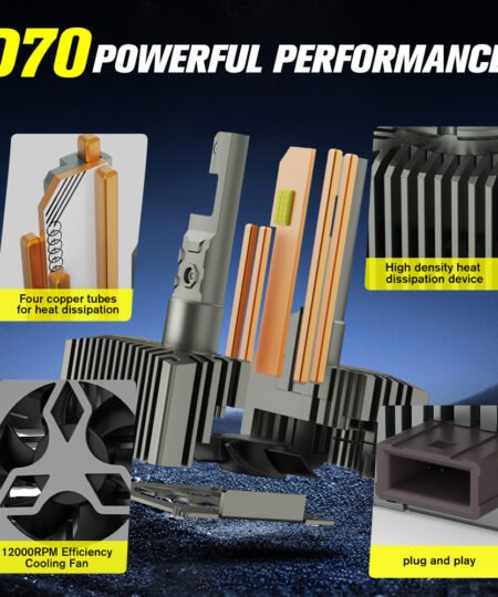 D1S LED 70W Dominator D70 su keturiais variniais vamzdeliais ir 12000RPM ventiliatoriumi efektyviam šilumos išsklaidymui