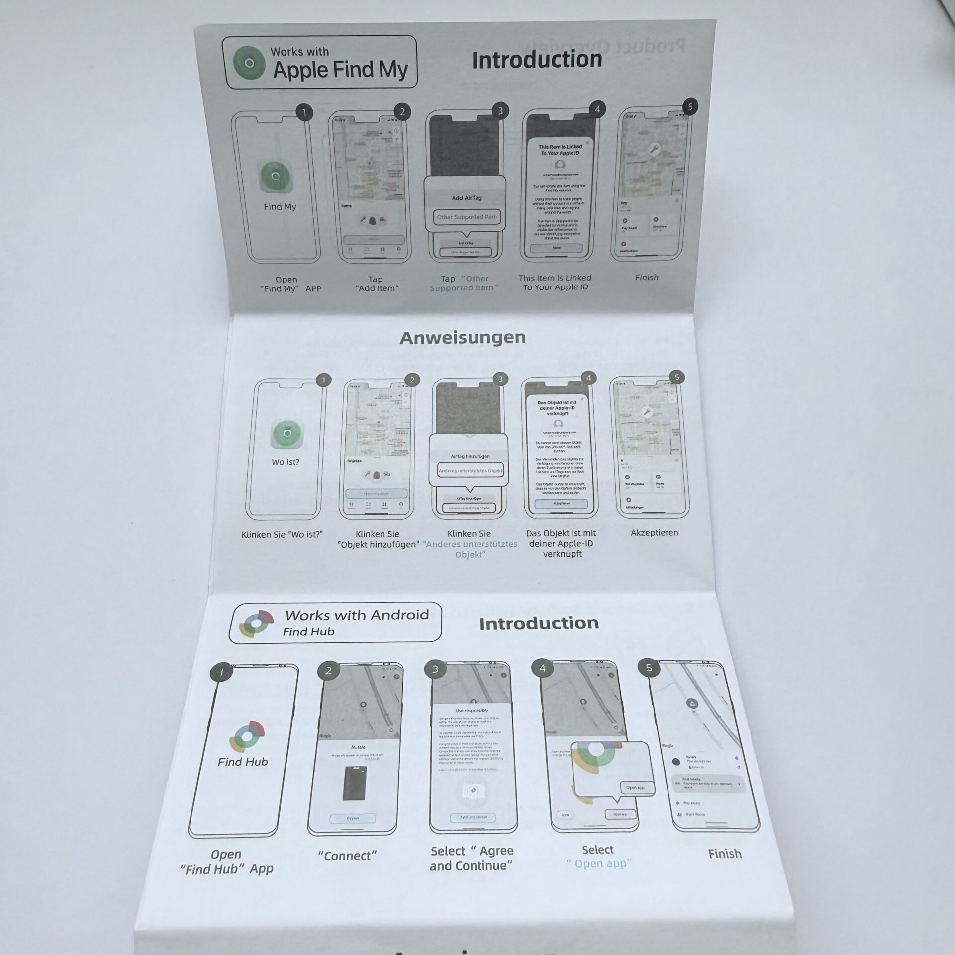 Instrukcija kaip prijungti GPS seklį prie telefono naudojant Apple Find My arba Android Find Hub.