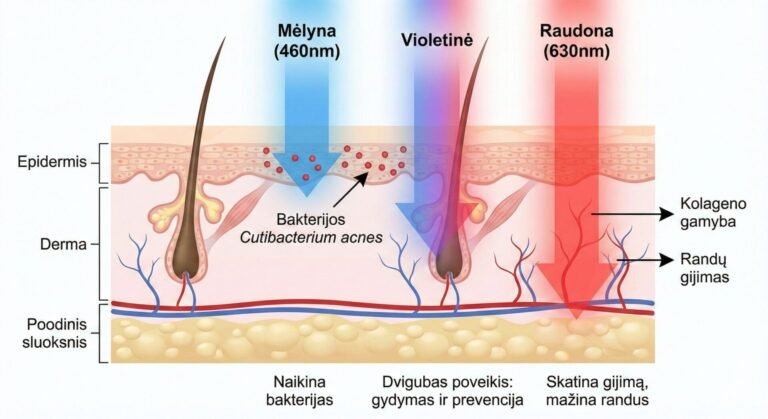LED veido kaukė nuo aknės ir spuogų: Kaip mėlyna šviesa išgydo odą be vaistų?
